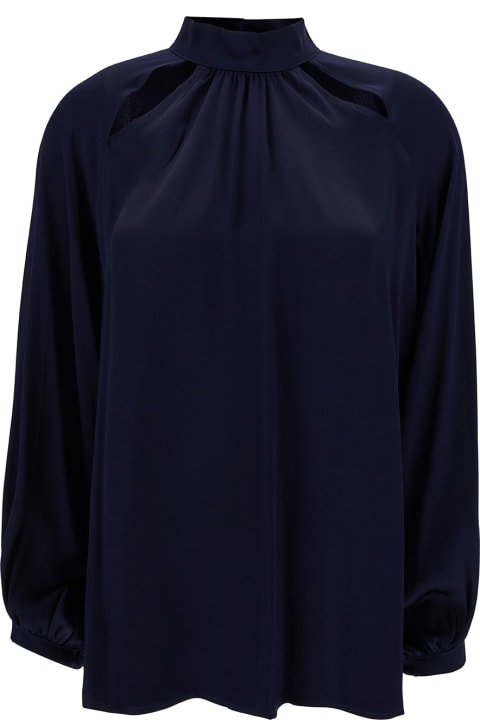 SEMICOUTURE for Women SEMICOUTURE 'jazmin' Blue Blouse With Cut-out In Acetate And Silk Woman