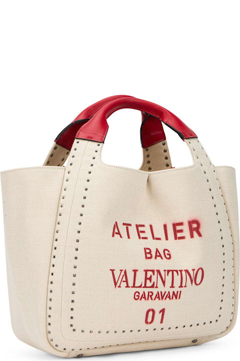 Homeware Valentino Garavani Elegant Beige Tote Bag With Red Details