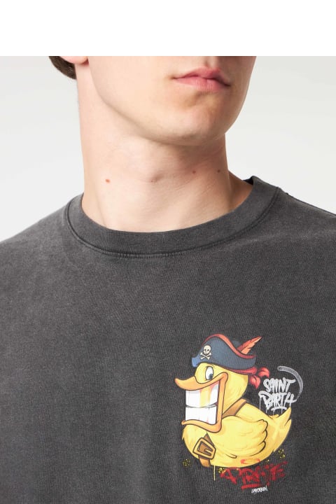 Homeware MC2 Saint Barth Man Cotton T-shirt With Captain Duck Front And Back Print | Crypto Puppets® Special Edition