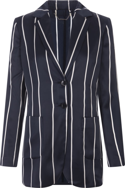 Kiton Coats & Jackets for Women Kiton Blue Striped Silk Single-breasted Blazer