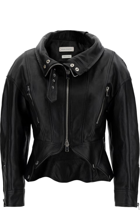 Alexander McQueen Coats & Jackets for Women Alexander McQueen Biker Jacket With Zip And Cut-out In Smooth Leather