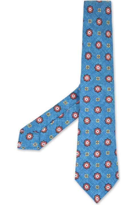 Ties for Men Kiton Light Blue Tie With Flower Pattern