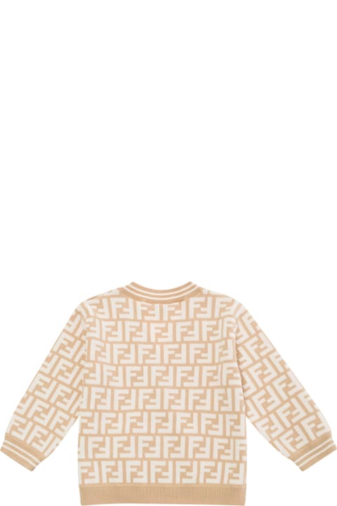 Sale for Kids Fendi Beige And White Cardigan With Ff Jacquard Motif In Cotton Piquet Baby