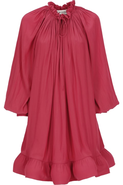 Lanvin Dresses for Women Lanvin Short Dress In Watermelon Charmeuse With Long Sleeves And Ruffles