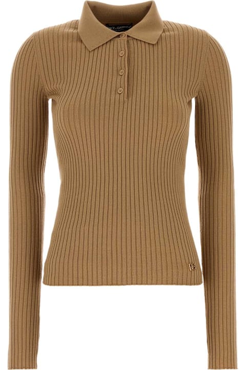 أدوات منزلية Dolce & Gabbana Camel Stretch Wool Blend Polo Shirt