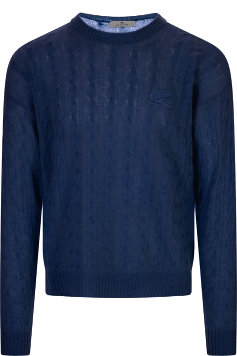 メンズ Etroのニットウェア Etro Blue Braided Cashmere Sweater