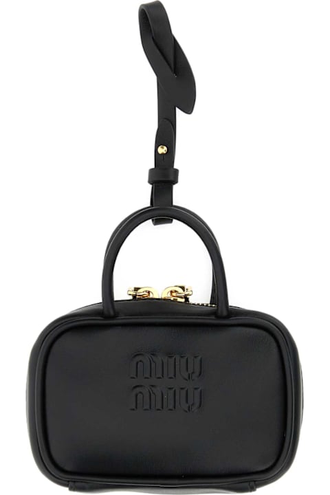 Keyrings for Women Miu Miu Black Leather Beau Keyring Necessaire
