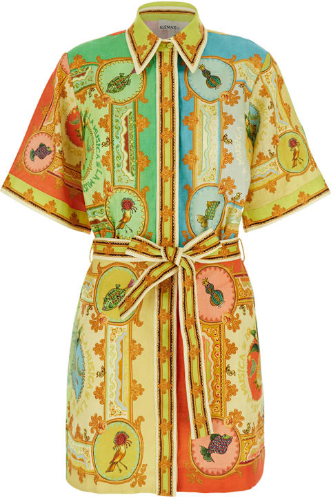 ウィメンズ ALEMAISのウェア ALEMAIS 'la Musica' Multicolor Dress With All-over Graphic Print In Linen Woman