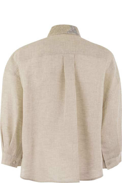 Brunello Cucinelli Clothing for Women Brunello Cucinelli Linen Shirt With Dazzling Magnolia Collar