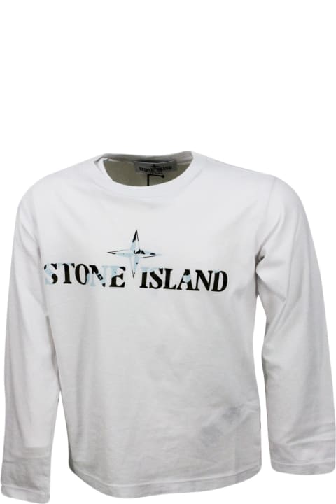 Fashion for Kids Stone Island T-shirt A Girocollo A Manica Lunga In 100% Cotone Con Logo Sul Petto