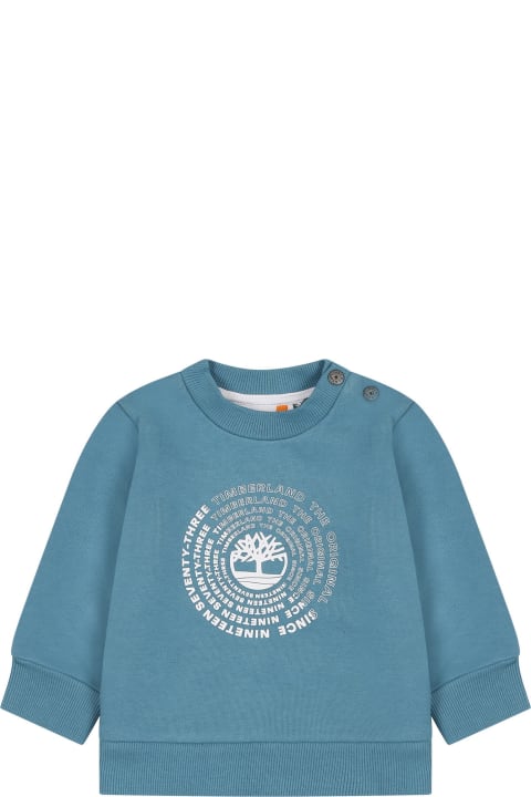 ベビーガールズ Timberlandのニットウェア＆スウェットシャツ Timberland Light-blue Sweatshirt For Baby Boy With Printed Logo