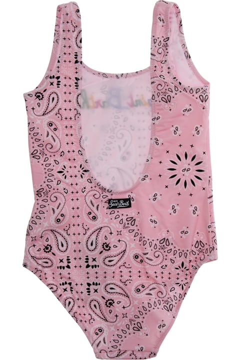 MC2 Saint Barth Swimwear for Girls MC2 Saint Barth 'cara' Pink One-piece With Logo Patch On The Rear And All-over Print In Tech Fabric Stretch Girl