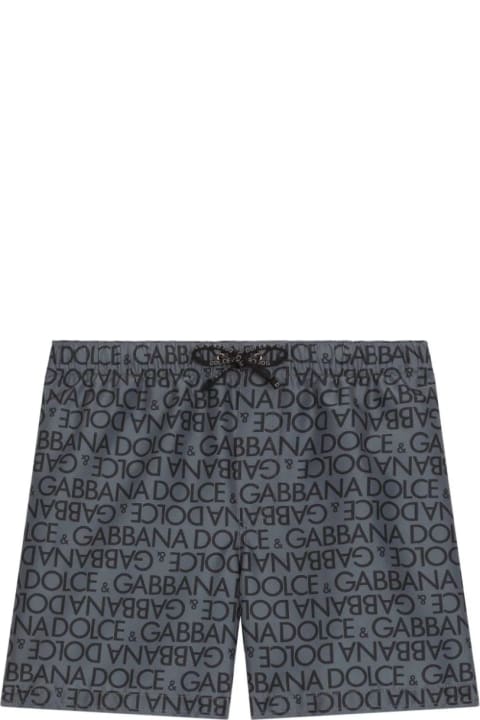 ボーイズ Dolce & Gabbanaの水着 Dolce & Gabbana Grey Swim Shorts With All-over Logo