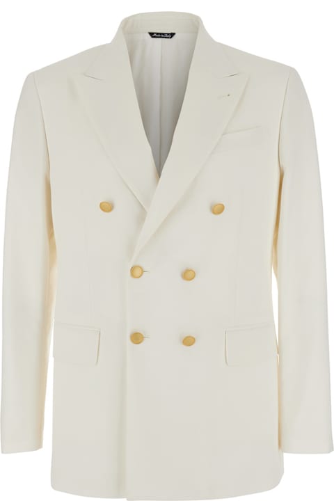 Homeware Reveres 1949 White Double Breasted Jacket With Peak Lapels In Virgin Wool And Cotton Blend Woman