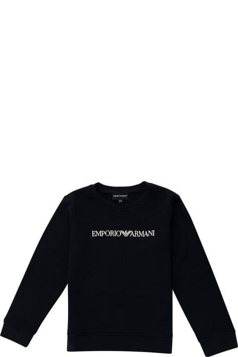 Sweaters & Sweatshirts for Boys Emporio Armani Emporio Armani Kids Boy's Blue Cotton Sweatshirt With Logo Print
