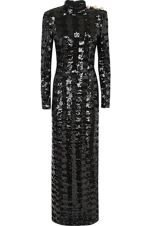 Balmain Sale for Women Balmain Ls High Nck Open Back Sequins Long Dress