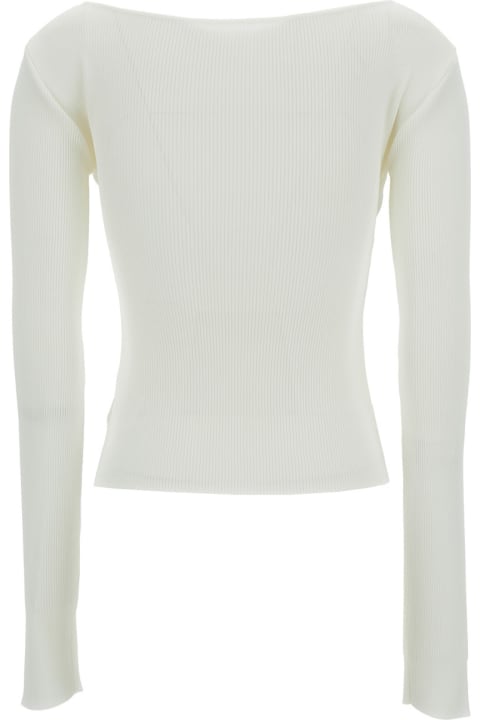 Low Classic Sweaters for Women Low Classic White Ribbed Top With Boat Neckline And Buttons In Rayon Blend Woman