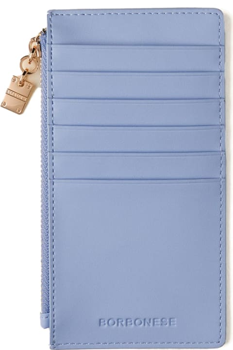 Borbonese Wallets for Women Borbonese Medium Light Blue Leather Card Holder