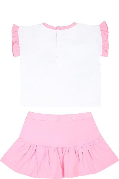 Bottoms for Baby Girls Moschino Pink Suit For Baby Girl With Teddy Bear