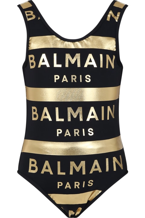 Swimwear for Girls Balmain Black Swimsuit For Girl With Logo