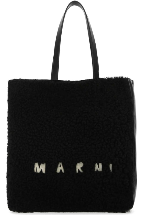 Marni for Women Marni Black Leather And Teddy Museo Shopping Bag