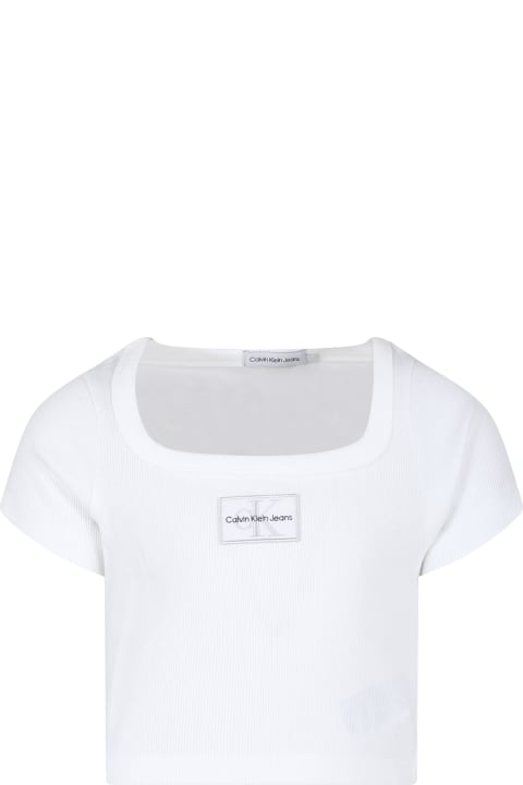 Calvin Klein Topwear for Girls Calvin Klein White Crop T-shirt For Girl With Logo