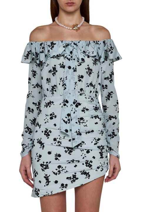 Alessandra Rich for Men Alessandra Rich Off-the-shoulder Rose Printed Mini Dress