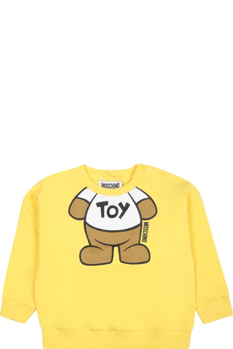 Moschino for Kids Moschino Yellow Sweatshirt For Babies With Teddy Bear