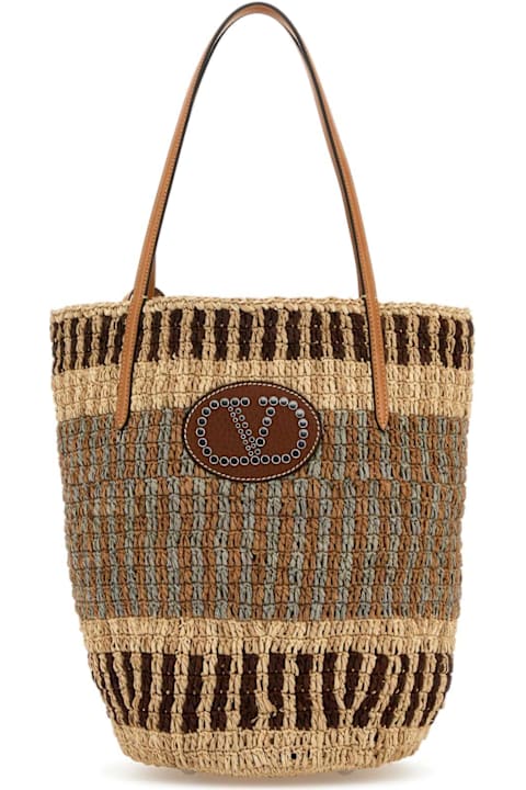 Bags for Women Valentino Garavani Embroidered Raffia Vlogo Signature Shopping Bag