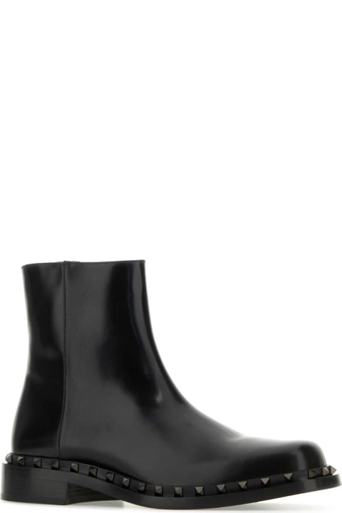 メンズ Valentino Garavaniのブーツ Valentino Garavani Black Leather Ankle Boots