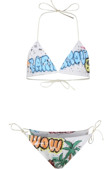 Swimwear for Girls Barrow Ivory Bikini For Girl With Palm Tree And Smile Print