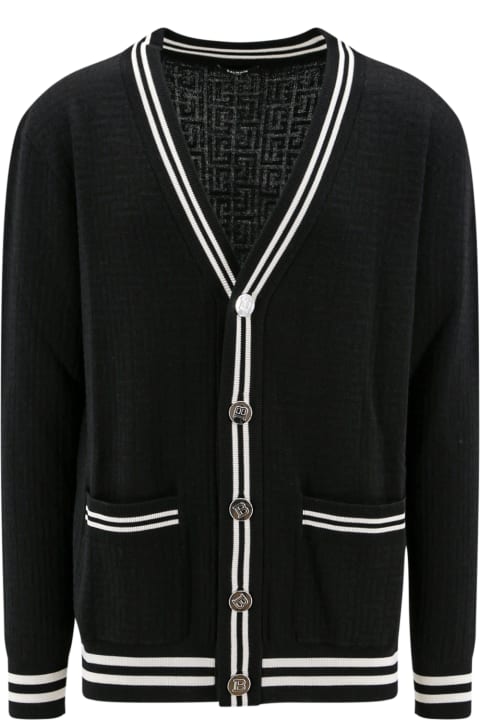Balmain Sweaters for Men Balmain Monogram Jacquard Wool Cardigan