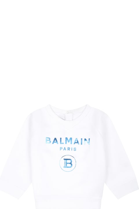 キッズ新着アイテム Balmain White Sweatshirt For Babykids With Logo