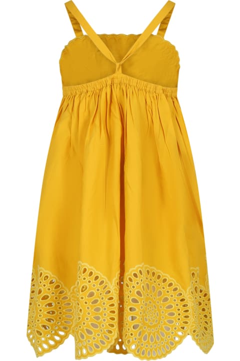 Stella McCartney Kids Stella McCartney Kids Yellow Dress For Girl With Broderie
