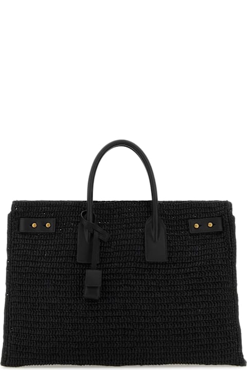 Saint Laurent حقائب لـ السيدات Saint Laurent Black Raffia Medium Sac De Jour Shopping Bag