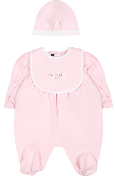 Homeware Balmain Pink Set For Baby Girl With Logo