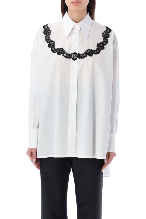 Lace Insert Oversized Poplin Shirt