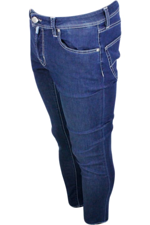 メンズ デニム Sartoria Tramarossa Leonardo Zip Trousers In 5-pocket Super Stretch Selvedge Denim With Tone-on-tone Tailored Stitching And Suede Tab And Zip Closure