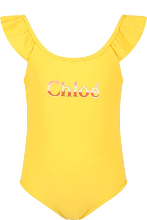 Yellow Swimsut For Girl With Logo