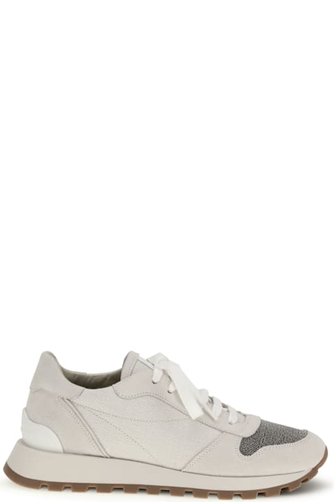 Brunello Cucinelli Precious Toe Sneakers In Suede And Techno Fabric