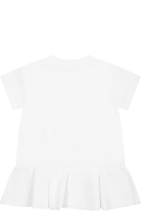 Fashion for Baby Boys Moschino White Dress For Baby Girl With Logo And Animals