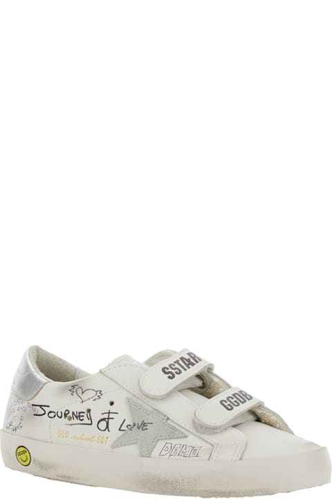 Golden Goose Shoes for Girls Golden Goose 'old School' White Low-top Sneaker With All-over Writings In Leather For Girls