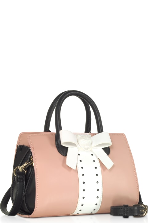 White Black And Pink Bow Mini Satchel Bag