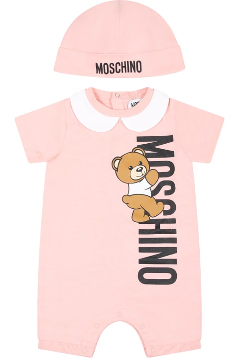Moschino Bodysuits & Sets for Baby Girls Moschino Pink Set For Baby Girl With Teddy Bear And Logo