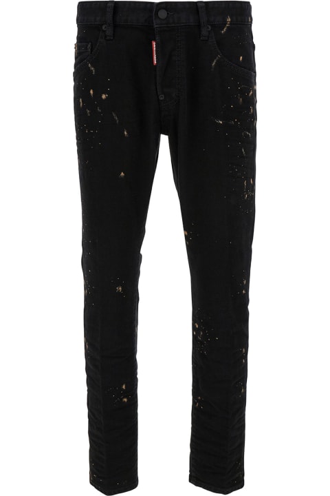 Dsquared2 Pants for Men Dsquared2 'skater' Black Five-pocket Jeans With Paint Stains In Stretch Cotton Denim Man
