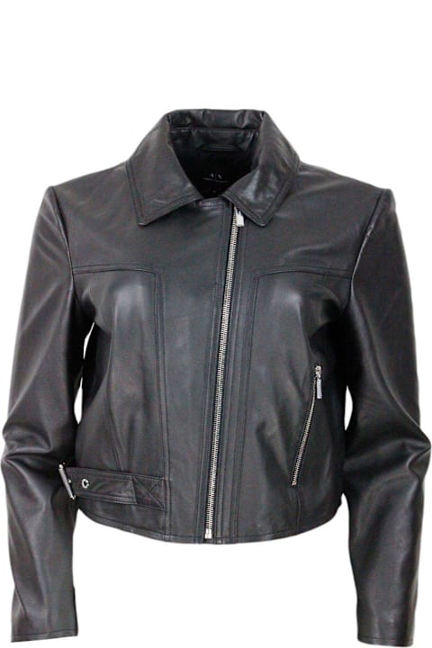 Armani Collezioni for Women Armani Collezioni Zipped Buckle-fastened Leather Jacket