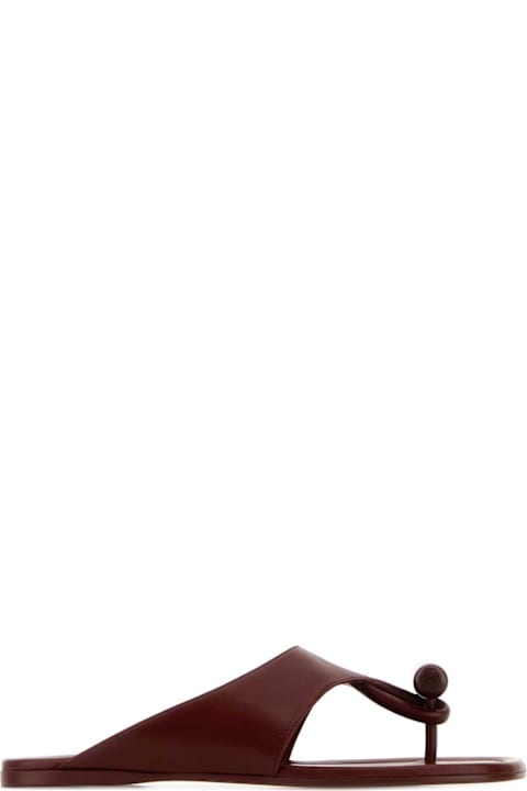 Loewe Burgundy Leather Toggle Thong Slippers