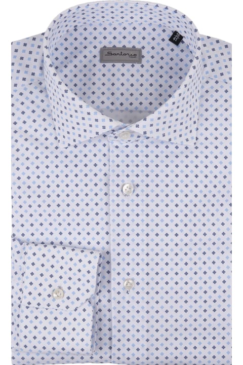メンズ Sartorio Napoliのウェア Sartorio Napoli White Shirt With Blue Micro Floral Pattern