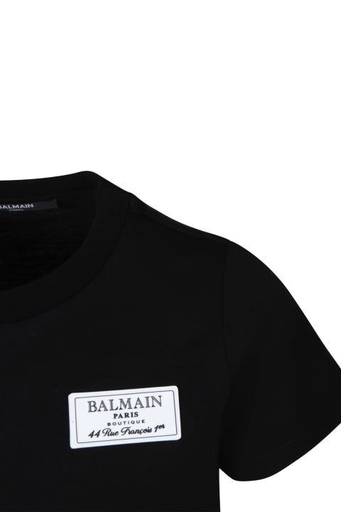 Balmain for Kids Balmain Black T-shirt For Kids With Logo