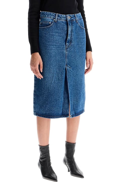 Ami Alexandre Mattiussi الجينز لـ السيدات Ami Alexandre Mattiussi Denim Midi Skirt In Seven